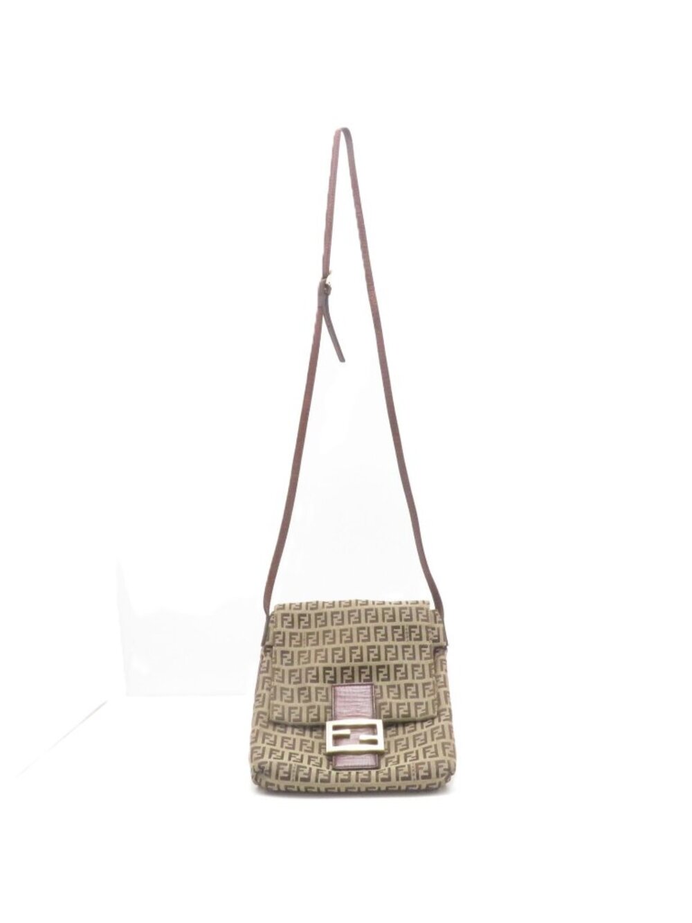 Fendi Zucchino Shoulder Bag Beige Brown Canvas
